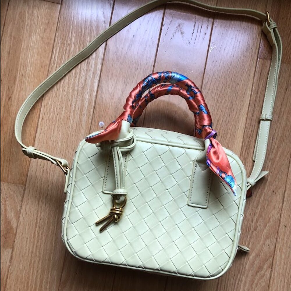 Woven Leather Pastel Butter Yellow Bag Medium Crossbody